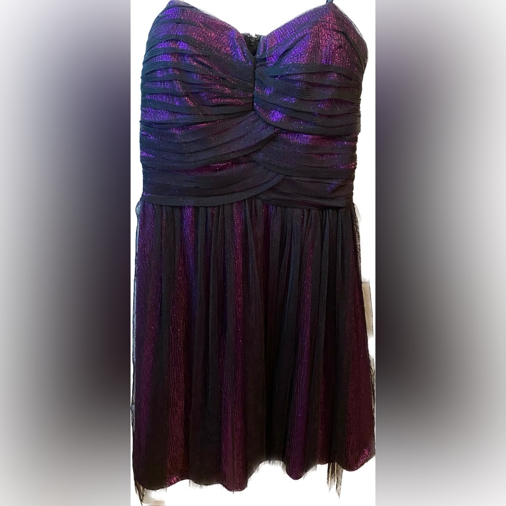 Strapless Purple and Black Mesh Party Dress